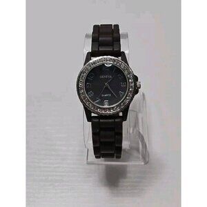Geneva Wrist Watch Brown Silicone Buckle Band Rhinestone Jeweled New Battery